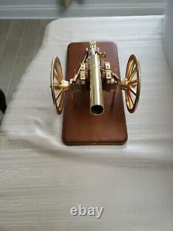 Vintage Brass Cannon on wood Stand Music Box plays Battle hymn of the Republic