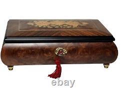 Vintage Burl Wood & Velvet Jewelry Music Box Made In Italy