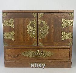 Vintage Chinese Wood And Brass Dressing case Jewelry Music Box No Key Japan 10