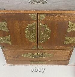 Vintage Chinese Wood And Brass Dressing case Jewelry Music Box No Key Japan 10