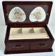 Vintage Double Hearts Musical Wooden Jewellery Box With Pink Flowers Organiser