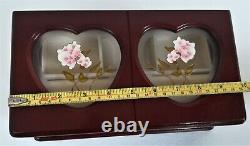 Vintage Double Hearts Musical Wooden Jewellery Box With Pink Flowers Organiser