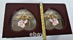 Vintage Double Hearts Musical Wooden Jewellery Box With Pink Flowers Organiser