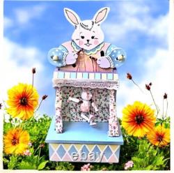 Vintage Enesco Vintage'86 Wood Music Box Bunny Rabbit PUPPET ON A STRING Moves
