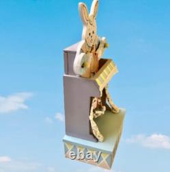 Vintage Enesco Vintage'86 Wood Music Box Bunny Rabbit PUPPET ON A STRING Moves