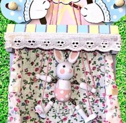 Vintage Enesco Vintage'86 Wood Music Box Bunny Rabbit PUPPET ON A STRING Moves