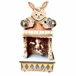 Vintage Enesco Vintage'86 Wood Music Box Bunny Rabbit PUPPET ON A STRING Moves