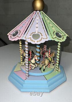 Vintage Enesco Wood carousel horse music box waltz works