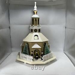 Vintage Erzgebirge Lighted House Seiffen Church Music Box Silent Night Wood