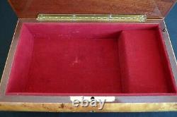 Vintage Fine Wood Inlayed Music Box Red Velvet Line Footed Plays St Lucia Italy