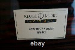 Vintage Fine Wood Judaic Inlayed Menorah Reuge Music Box Velvet Footed Oh Hanuka