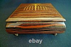 Vintage Fine Wood Judaic Inlayed Menorah Reuge Music Box Velvet Footed Oh Hanuka