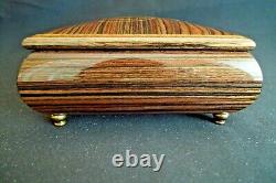 Vintage Fine Wood Judaic Inlayed Menorah Reuge Music Box Velvet Footed Oh Hanuka