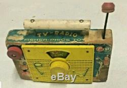 Vintage Fisher Price Wood TV RADIO MUSIC BOX The Farmer in the Dell 1960's Rare