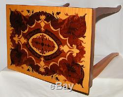 Vintage Floral Jewelry Music Box Italian Marquetry Inlaid Wood Accent Table