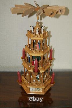 Vintage Four Tier Musical Nativity Pyramid Carousel Windmill 23.2