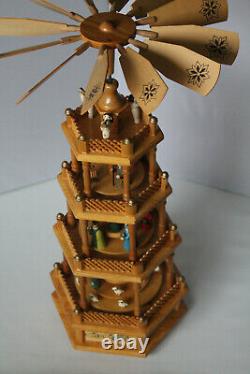 Vintage Four Tier Musical Nativity Pyramid Carousel Windmill 23.2