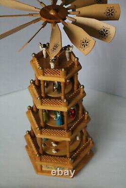 Vintage Four Tier Musical Nativity Pyramid Carousel Windmill 23.2