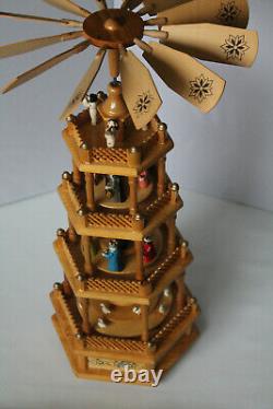 Vintage Four Tier Musical Nativity Pyramid Carousel Windmill 23.2
