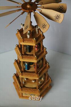 Vintage Four Tier Musical Nativity Pyramid Carousel Windmill 23.2