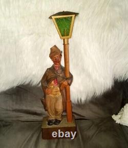 Vintage German Drunk Hobo Whistler Black Forest Automaton Wood Statue