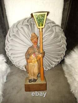 Vintage German Drunk Hobo Whistler Black Forest Automaton Wood Statue