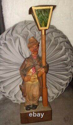 Vintage German Drunk Hobo Whistler Black Forest Automaton Wood Statue