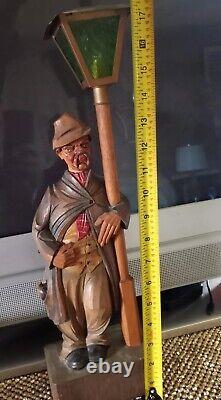 Vintage German Drunk Hobo Whistler Black Forest Automaton Wood Statue