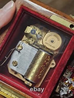 Vintage Gueissaz-Jaccard Swiss Inlaid Wood Music Box, Swiss Musical Movement