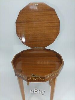 Vintage Handmade Italian 12-Sided Polygon Wood Music Box Table w Key