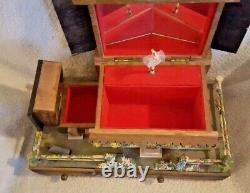 Vintage Handmade Wood House Ballerina Musical Jewelry Box Japan