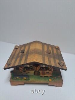 Vintage Handpainted Wood Reuge Swiss Chalet Music Box