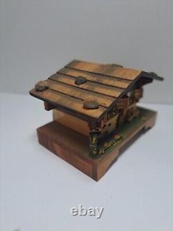 Vintage Handpainted Wood Reuge Swiss Chalet Music Box