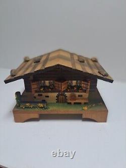 Vintage Handpainted Wood Reuge Swiss Chalet Music Box