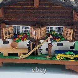 Vintage Handpainted Wood Reuge Swiss Chalet Music Box Tested Working