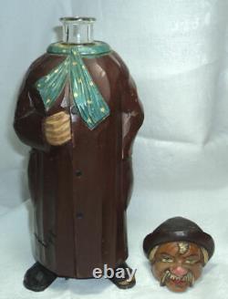 Vintage Homeless Old Man Carved Wood Mayr Fessler Wien Music Bottle Box Folk Art