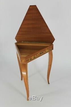 Vintage ITALIAN inlay wood music box, music table jewel box