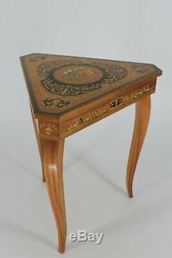 Vintage ITALIAN inlay wood music box, music table jewel box