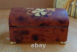 Vintage Inlaid Burl Wood Jewelry Music Box Right Here Waiting For You Italy