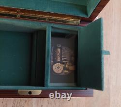 Vintage Inlaid Burl Wood Jewelry Music Box Right Here Waiting For You Italy