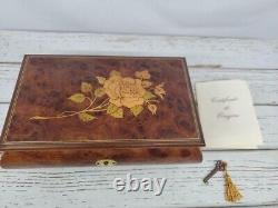 Vintage Inlaid Music Box Wood Jewelry Box Romance Swiss Italy Reuge