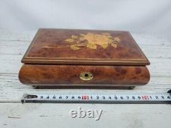 Vintage Inlaid Music Box Wood Jewelry Box Romance Swiss Italy Reuge