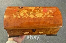 Vintage Inlaid Wood Italian Reuge Domed-Top Swiss Music Box plays Always