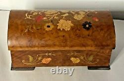 Vintage Inlaid Wood Italian Reuge Domed-Top Swiss Music Box plays Always