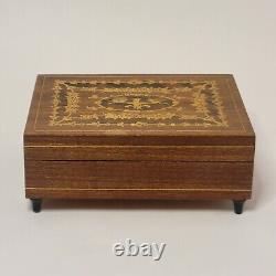 Vintage Inlaid Wood Rouge Jewelry Music Box Swiss Musical Movement Marquetry