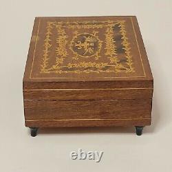 Vintage Inlaid Wood Rouge Jewelry Music Box Swiss Musical Movement Marquetry