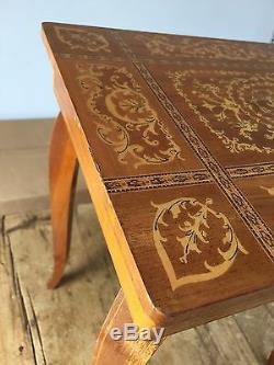 Vintage Inlaid Wood Swiss Movement Music Table Sewing Jewelry Box
