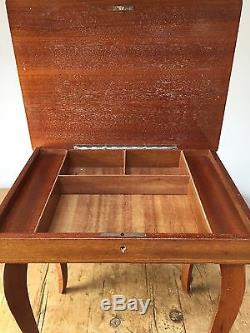 Vintage Inlaid Wood Swiss Movement Music Table Sewing Jewelry Box