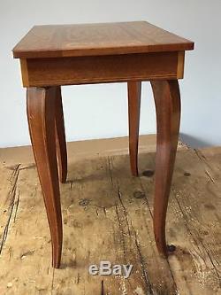 Vintage Inlaid Wood Swiss Movement Music Table Sewing Jewelry Box