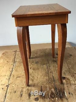 Vintage Inlaid Wood Swiss Movement Music Table Sewing Jewelry Box